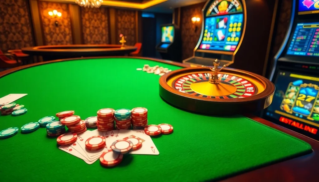 Vivez l'excitation du casino en ligne Français avec des jetons de poker vibrants et une roulette lumineuse.