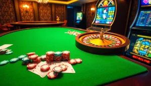 Vivez l'excitation du casino en ligne Français avec des jetons de poker vibrants et une roulette lumineuse.