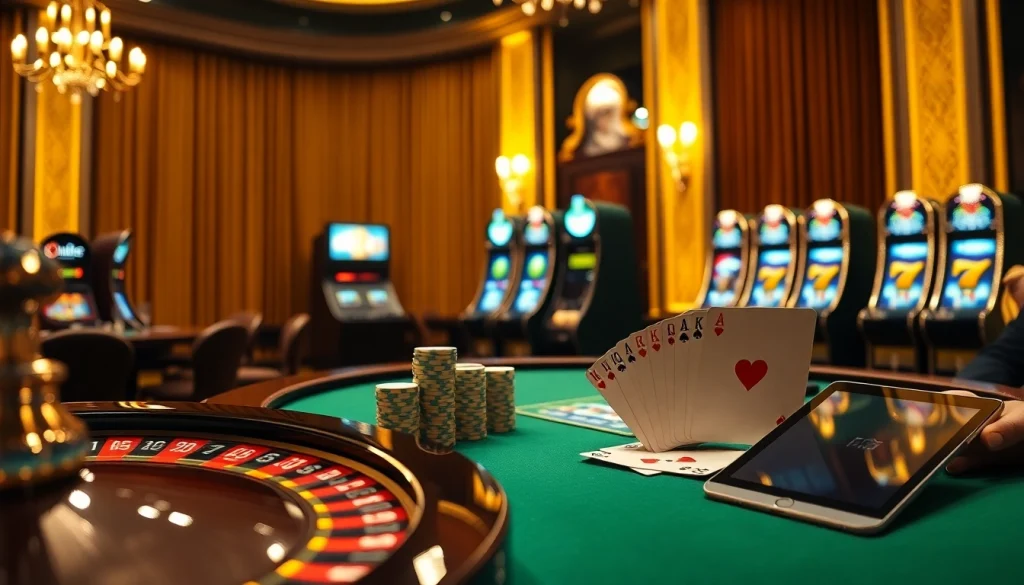 Vivez l'action à enjeux élevés dans une scène de jeu luxueuse avec le poker et les machines à sous du casino en ligne Français.