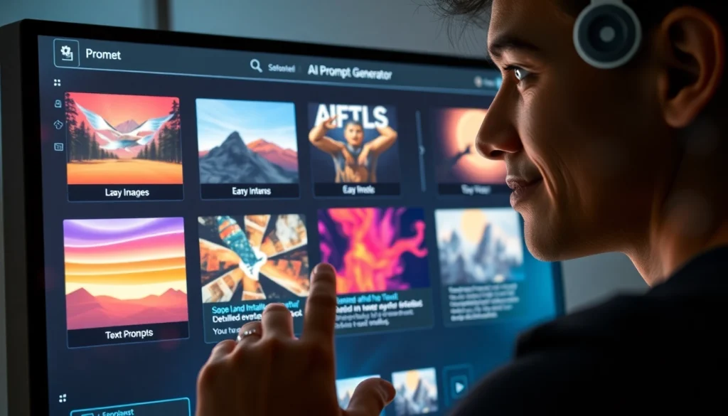Image to prompt generator interface displaying vibrant AI-generated prompts and user interaction.