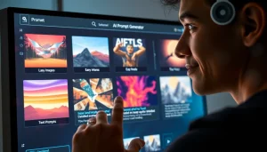 Image to prompt generator interface displaying vibrant AI-generated prompts and user interaction.