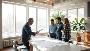 Engaging architectural consultation Boston scene showcasing collaboration and creativity.