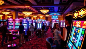 Players enjoying PG slot machines in a vibrant casino atmosphere filled with excitement.