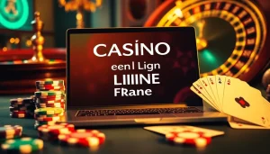 Vivez l'excitation d'un casino en ligne France avec des éléments de jeux virtuels comme des cartes et des jetons.