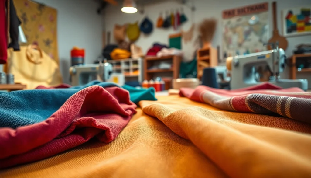 Een artesaan die werkt met katoenen canvasstof in zijn creatieve atelier.