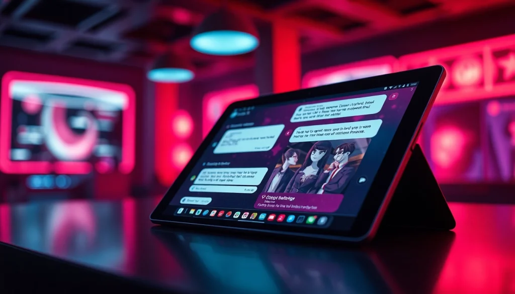 NSFW AI chatbot interface displaying vibrant interactions and visuals.