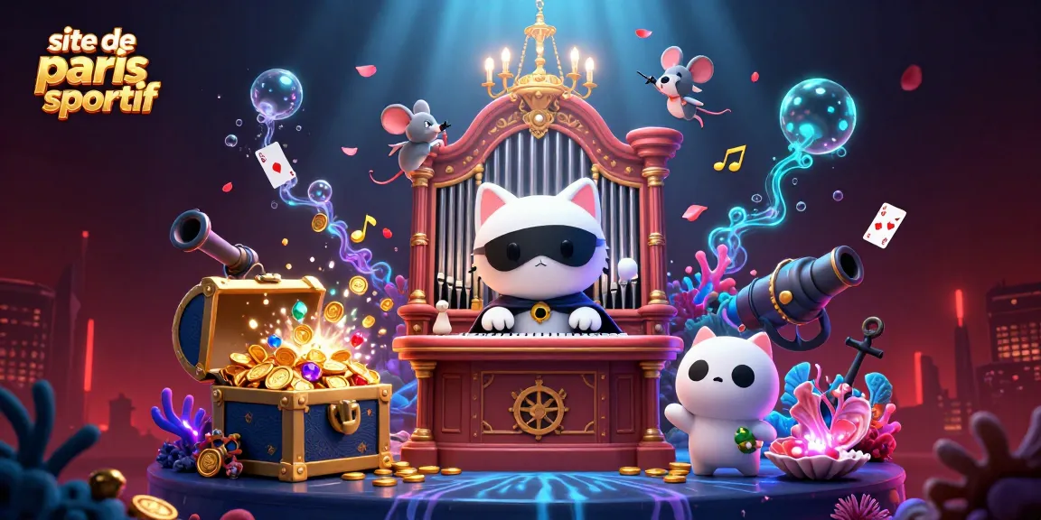 Plongez dans l'univers du site de paris sportif avec des personnages festifs et des éléments de jeu captivants.