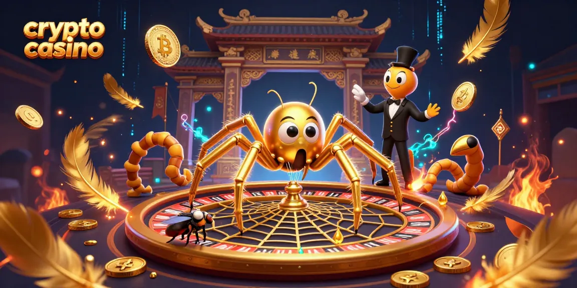 Pariez au crypto casino avec une araignée dorée et un croupier mille-pattes dans une ambiance immersive.