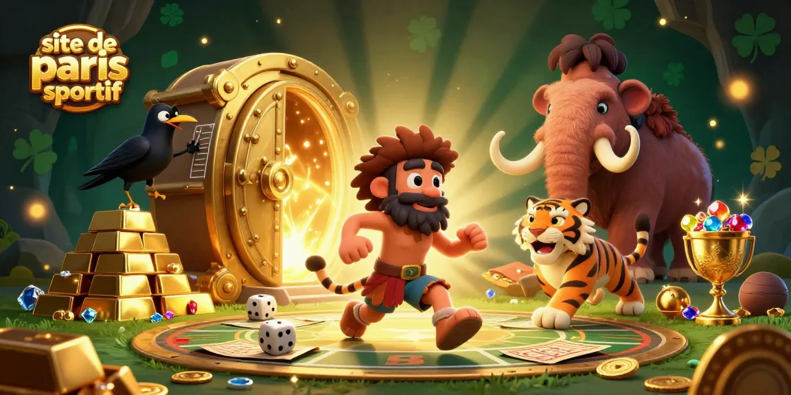 Plongez dans le site de paris sportif avec une scène animée de cavemen et tigres de sabre dans un casino préhistorique.